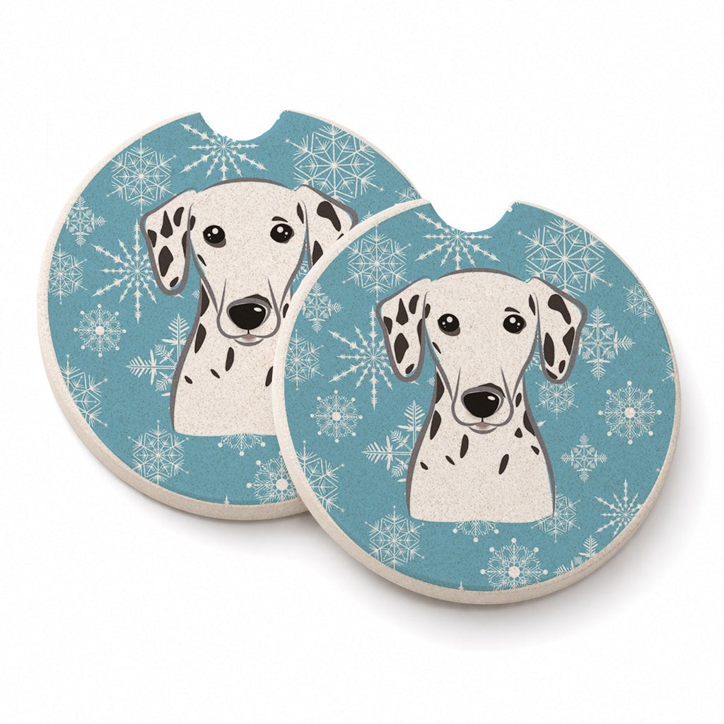 Snowflake Dalmatian Set of 2 Cup Holder Car Coasters Absorbent Round Sandstone Coasters Gifts for Men or Women, 2.5, Multicolor