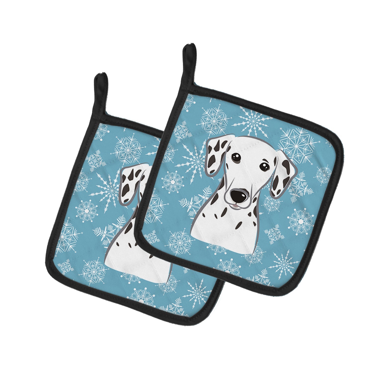 Snowflake Dalmatian Pot Holder Set of 2 Heat Resistant Quilted Hot Pads 7.5 x 7.5 Inch, Insulated Kitchen Trivets for Cooking & Baking