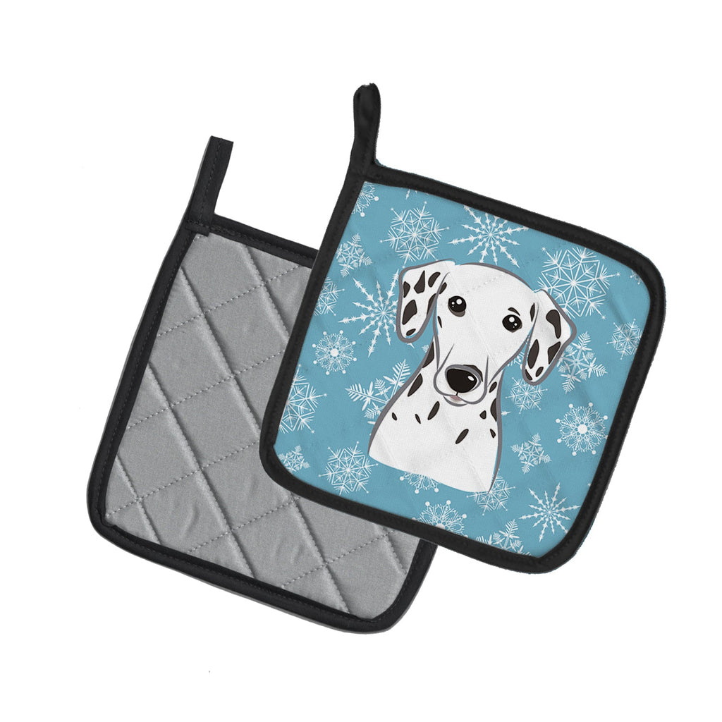 Snowflake Dalmatian Pot Holder Set of 2 Heat Resistant Quilted Hot Pads 7.5 x 7.5 Inch, Insulated Kitchen Trivets for Cooking & Baking