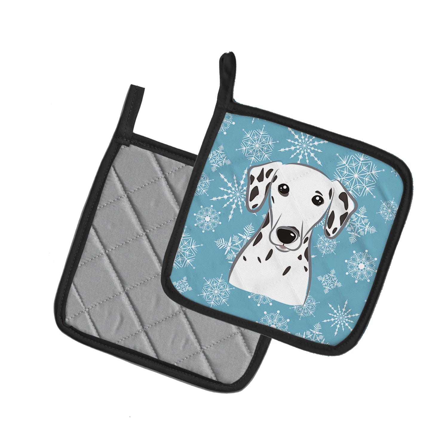Snowflake Dalmatian Pot Holder Set of 2 Heat Resistant Quilted Hot Pads 7.5 x 7.5 Inch, Insulated Kitchen Trivets for Cooking & Baking