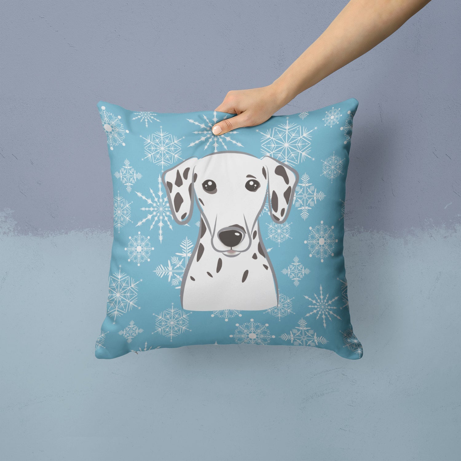 Snowflake Dalmatian Decorative Throw Pillow 14x14 Indoor Outdoor Accent Cushion, Fabric Cover with Insert for Sofa, Bed, Porch & Living Room
