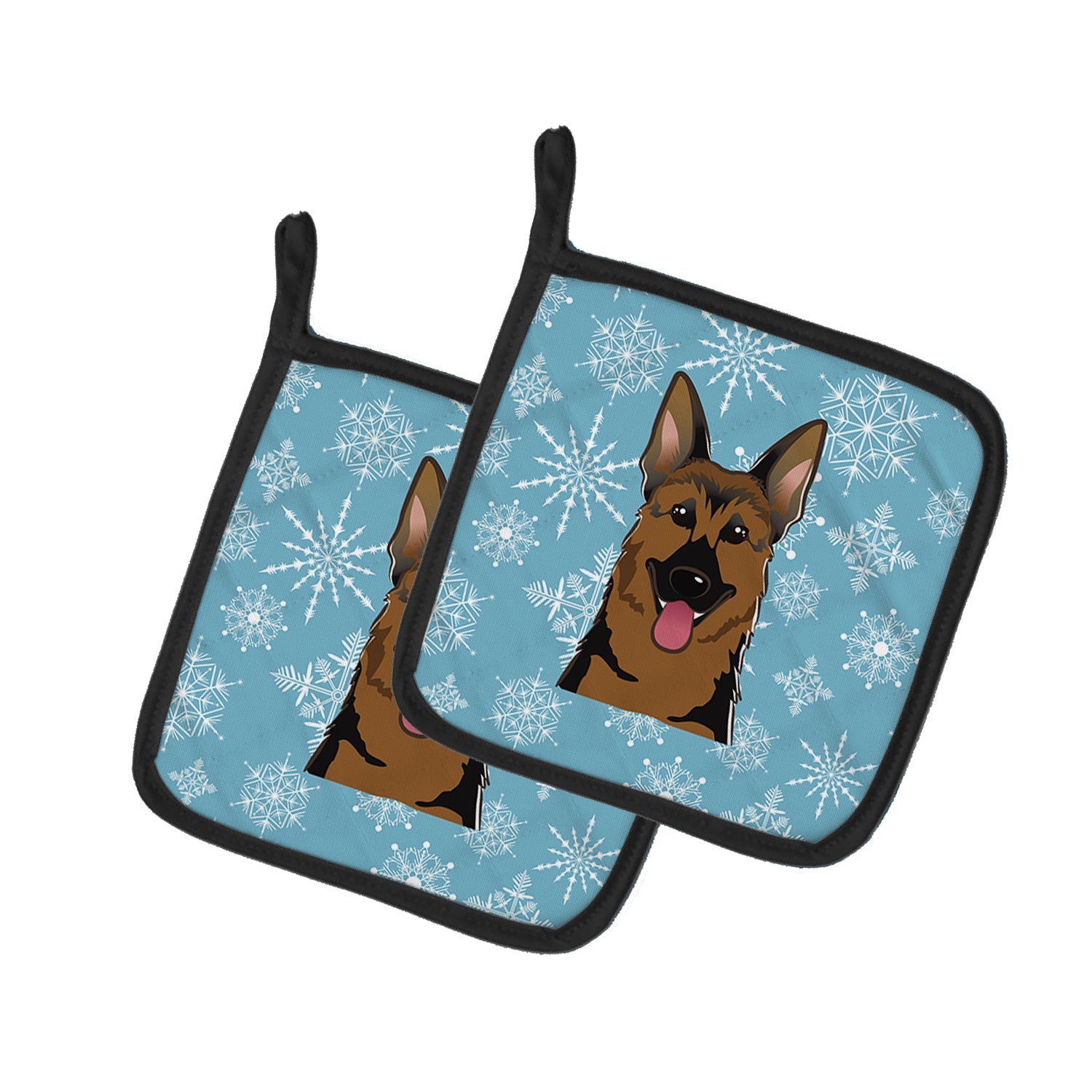 Snowflake German Shepherd Pot Holder Set of 2 Heat Resistant Quilted Hot Pads 7.5 x 7.5 Inch, Insulated Kitchen Trivets for Cooking & Baking