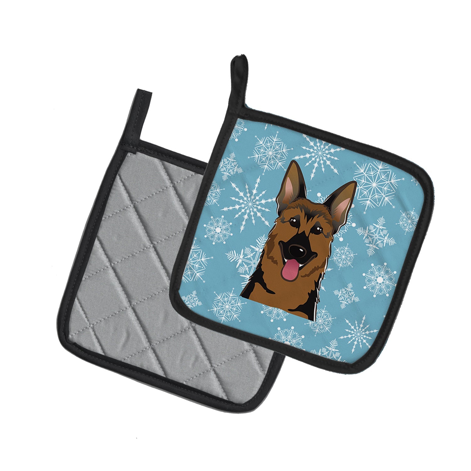 Snowflake German Shepherd Pot Holder Set of 2 Heat Resistant Quilted Hot Pads 7.5 x 7.5 Inch, Insulated Kitchen Trivets for Cooking & Baking