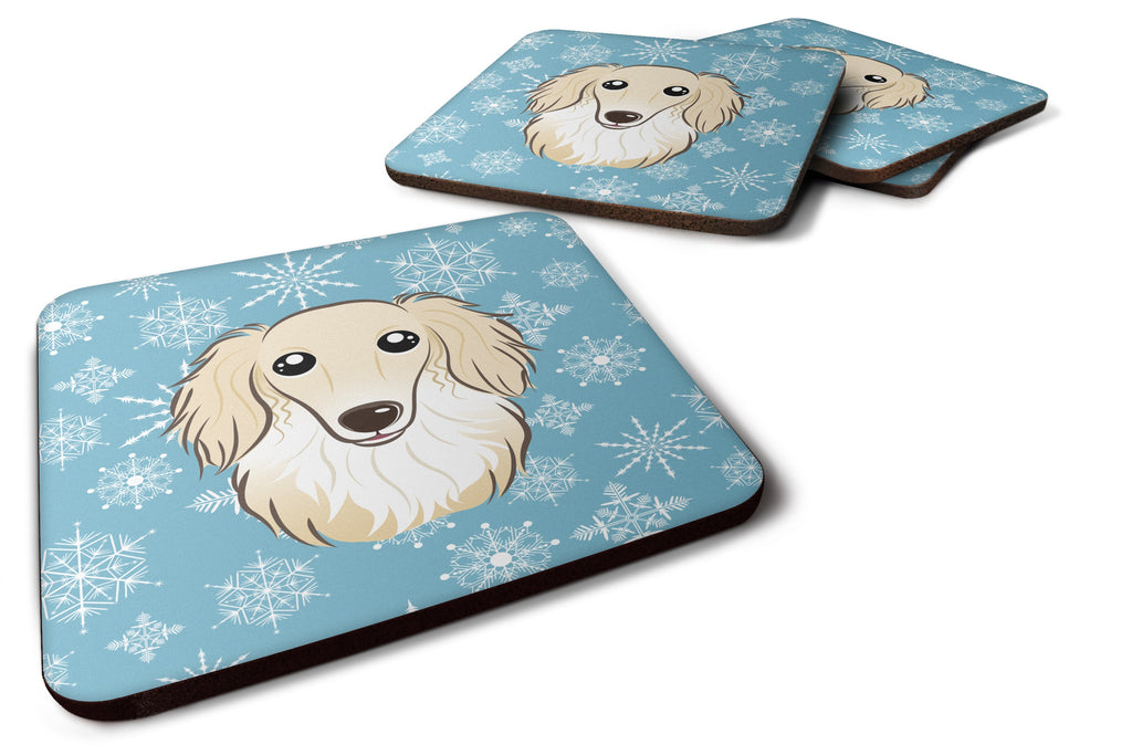 Snowflake Longhair Creme Dachshund Foam Coasters Set of 4 Cup Coasters for Indoor Outdoor, Tabletop Protection, Anti Slip, Mouse pad Material