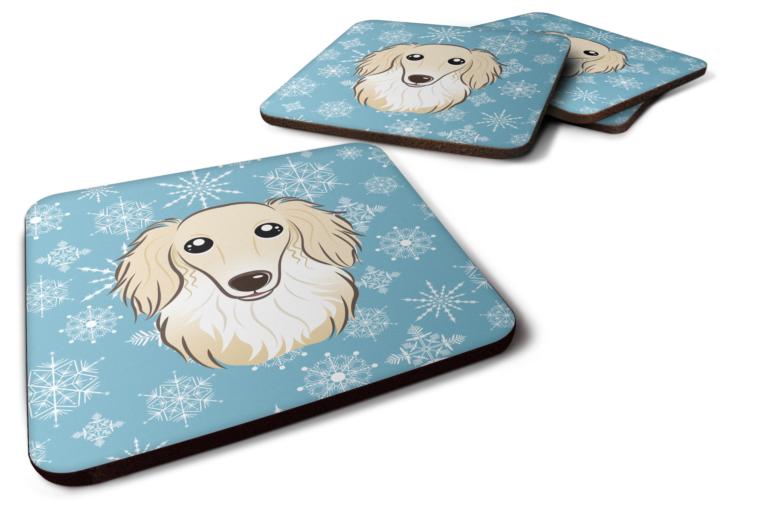 Snowflake Longhair Creme Dachshund Foam Coasters Set of 4 Cup Coasters for Indoor Outdoor, Tabletop Protection, Anti Slip, Mouse pad Material