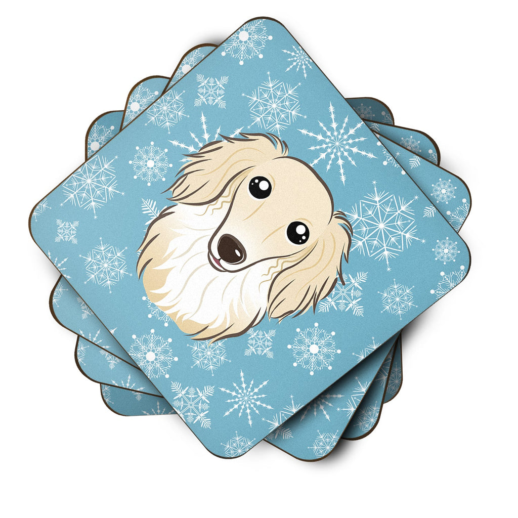 Snowflake Longhair Creme Dachshund Foam Coasters Set of 4 Cup Coasters for Indoor Outdoor, Tabletop Protection, Anti Slip, Mouse pad Material