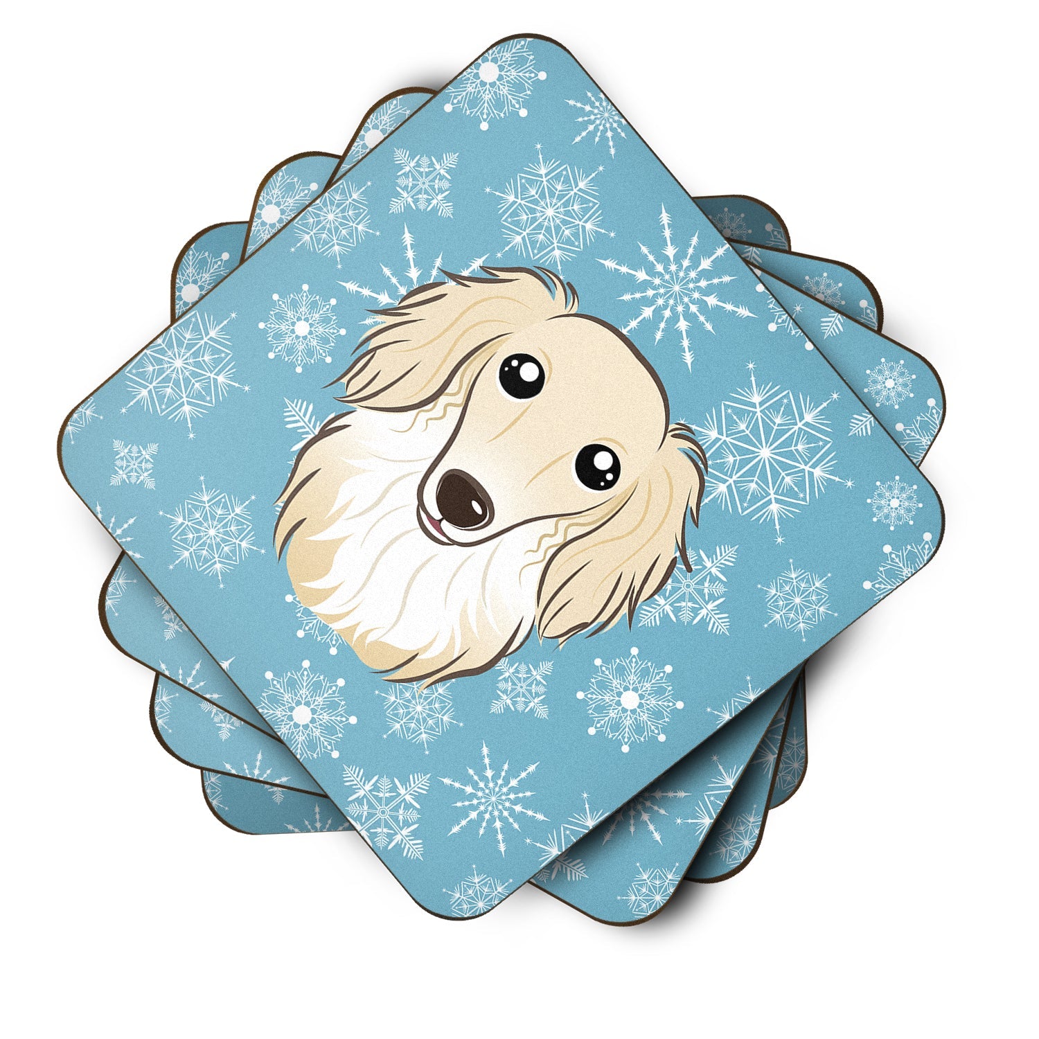 Snowflake Longhair Creme Dachshund Foam Coasters Set of 4 Cup Coasters for Indoor Outdoor, Tabletop Protection, Anti Slip, Mouse pad Material