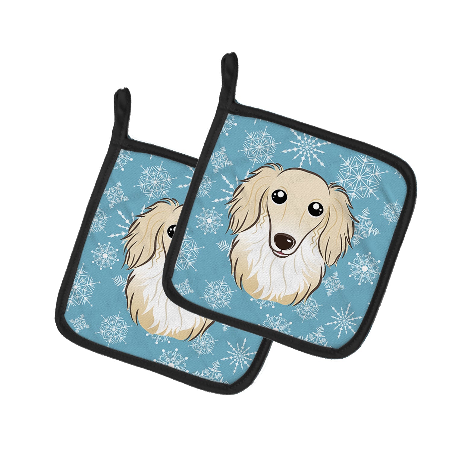 Snowflake Longhair Creme Dachshund Pot Holder Set of 2 Heat Resistant Quilted Hot Pads 7.5 x 7.5 Inch, Insulated Kitchen Trivets for Cooking & Baking