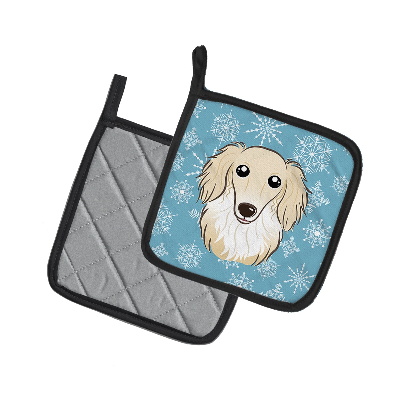 Snowflake Longhair Creme Dachshund Pot Holder Set of 2 Heat Resistant Quilted Hot Pads 7.5 x 7.5 Inch, Insulated Kitchen Trivets for Cooking & Baking