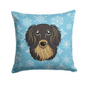 Snowflake Longhair Black and Tan Dachshund Decorative Throw Pillow 14x14 Indoor Outdoor Accent Cushion, Fabric Cover with Insert for Sofa, Bed, Porch & Living Room