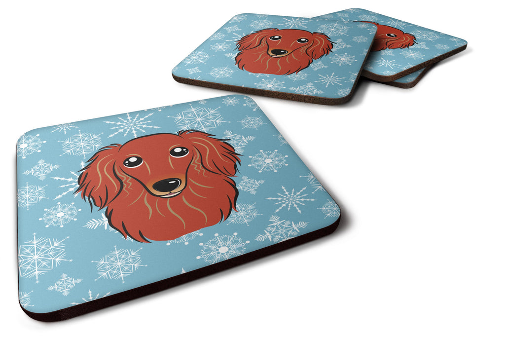 Snowflake Longhair Red Dachshund Foam Coasters Set of 4 Cup Coasters for Indoor Outdoor, Tabletop Protection, Anti Slip, Mouse pad Material