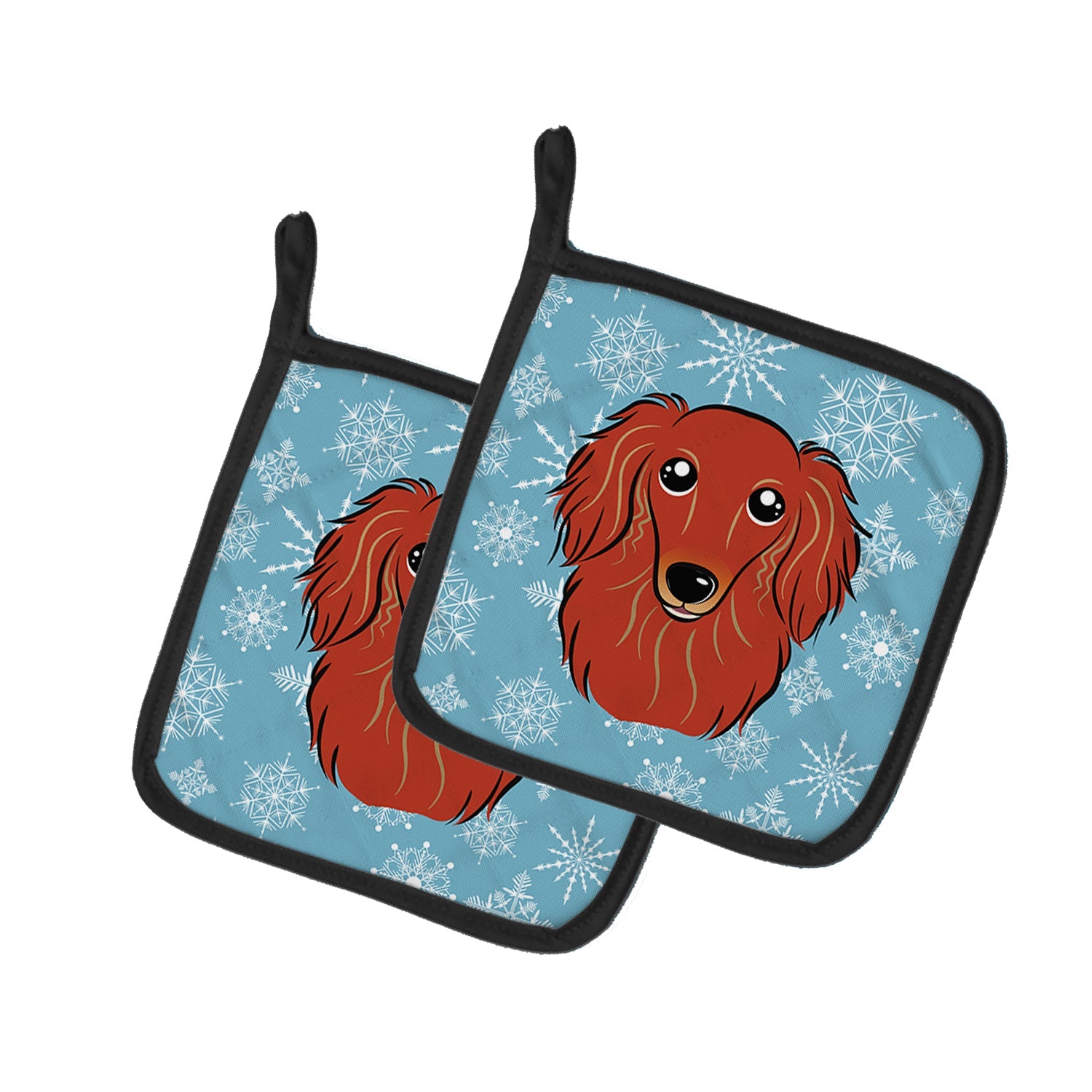 Snowflake Longhair Red Dachshund Pot Holder Set of 2 Heat Resistant Quilted Hot Pads 7.5 x 7.5 Inch, Insulated Kitchen Trivets for Cooking & Baking