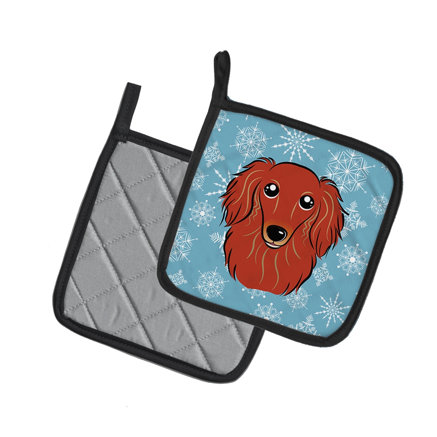 Snowflake Longhair Red Dachshund Pot Holder Set of 2 Heat Resistant Quilted Hot Pads 7.5 x 7.5 Inch, Insulated Kitchen Trivets for Cooking & Baking