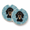 Snowflake Smooth Black and Tan Dachshund Set of 2 Cup Holder Car Coasters Absorbent Round Sandstone Coasters Gifts for Men or Women, 2.5, Multicolor
