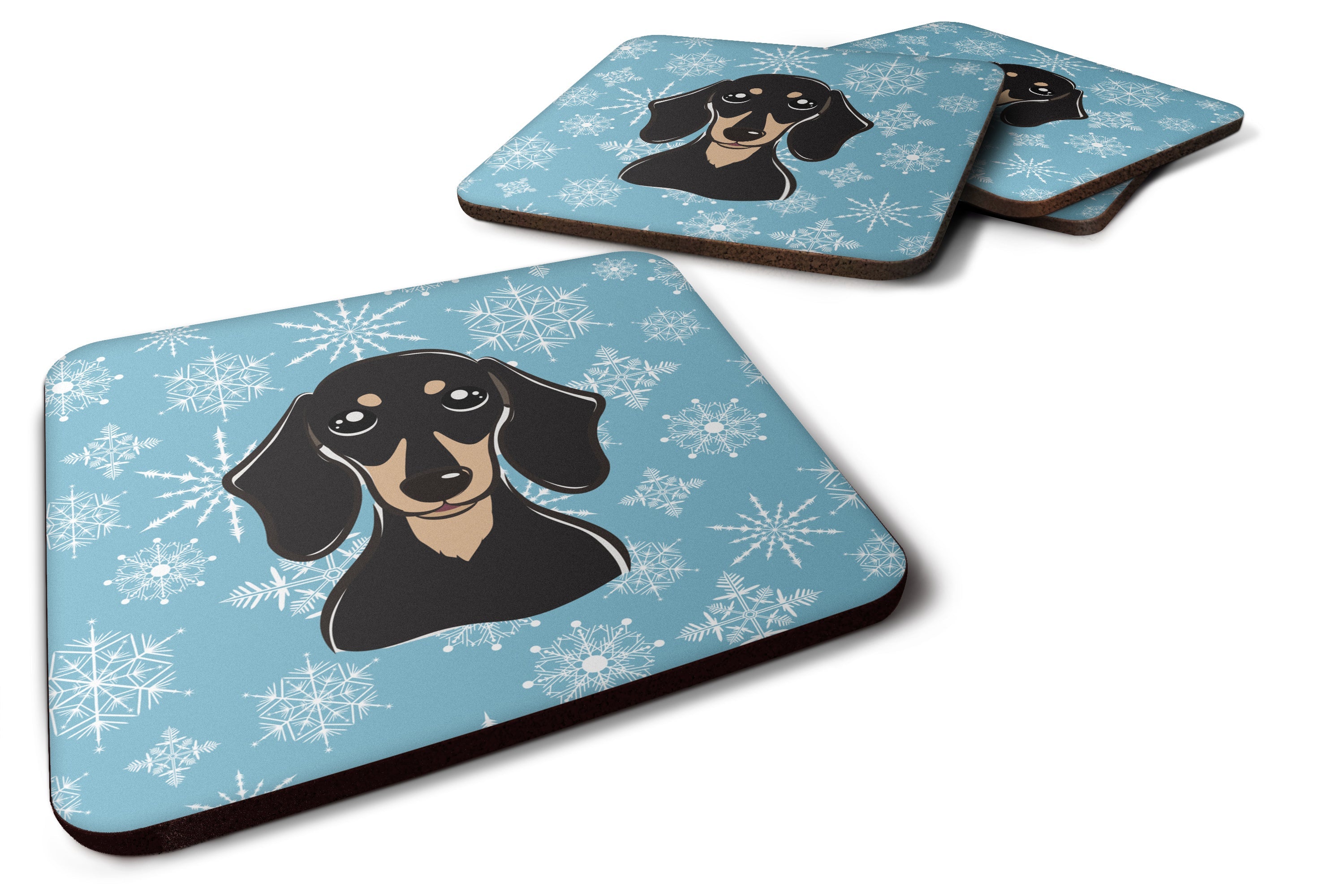 Snowflake Smooth Black and Tan Dachshund Foam Coasters Set of 4 Cup Coasters for Indoor Outdoor, Tabletop Protection, Anti Slip, Mouse pad Material