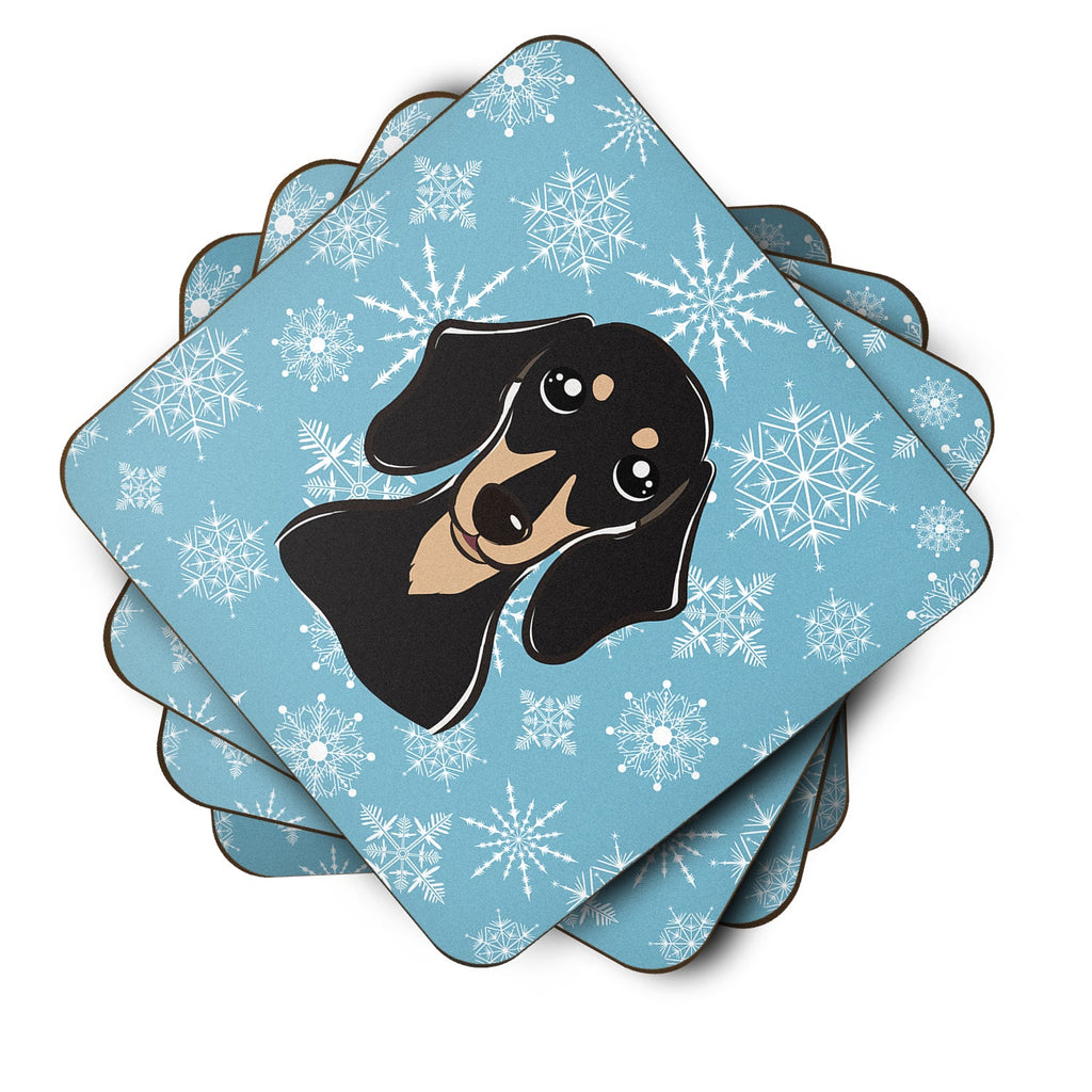 Snowflake Smooth Black and Tan Dachshund Foam Coasters Set of 4 Cup Coasters for Indoor Outdoor, Tabletop Protection, Anti Slip, Mouse pad Material