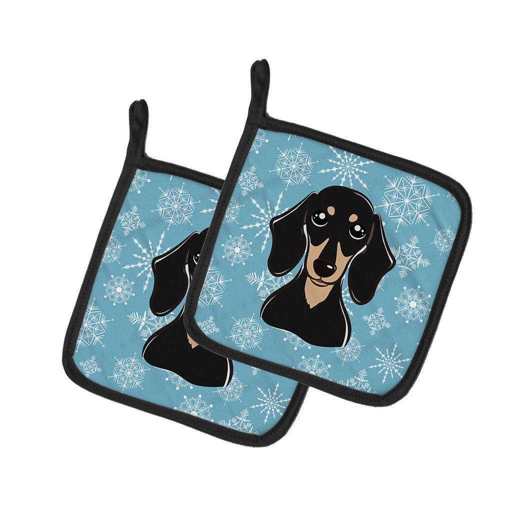 Snowflake Smooth Black and Tan Dachshund Pot Holder Set of 2 Heat Resistant Quilted Hot Pads 7.5 x 7.5 Inch, Insulated Kitchen Trivets for Cooking & Baking