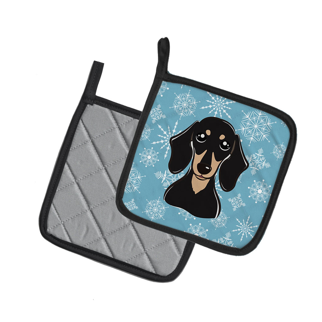 Snowflake Smooth Black and Tan Dachshund Pot Holder Set of 2 Heat Resistant Quilted Hot Pads 7.5 x 7.5 Inch, Insulated Kitchen Trivets for Cooking & Baking