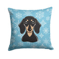 Snowflake Smooth Black and Tan Dachshund Decorative Throw Pillow 14x14 Indoor Outdoor Accent Cushion, Fabric Cover with Insert for Sofa, Bed, Porch & Living Room