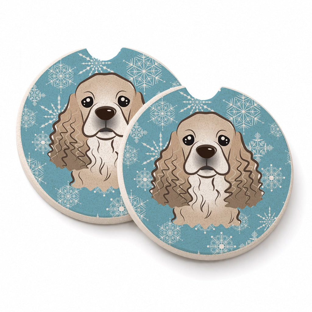 Snowflake Cocker Spaniel Set of 2 Cup Holder Car Coasters Absorbent Round Sandstone Coasters Gifts for Men or Women, 2.5, Multicolor