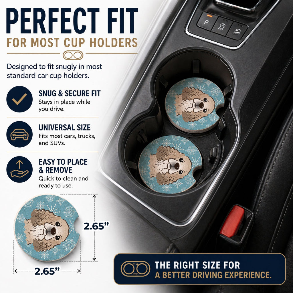 Snowflake Cocker Spaniel Set of 2 Cup Holder Car Coasters Absorbent Round Sandstone Coasters Gifts for Men or Women, 2.5, Multicolor