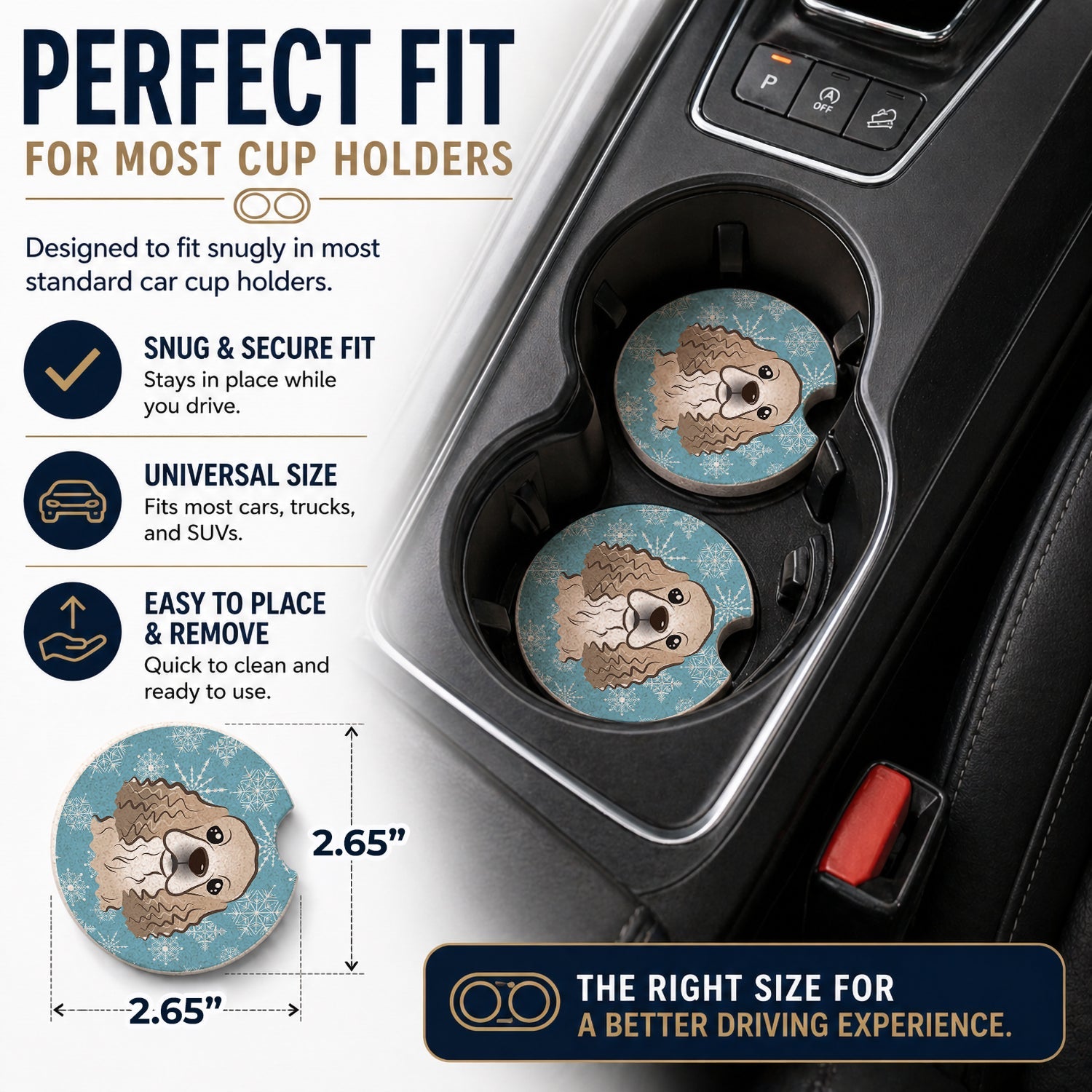 Snowflake Cocker Spaniel Set of 2 Cup Holder Car Coasters Absorbent Round Sandstone Coasters Gifts for Men or Women, 2.5, Multicolor