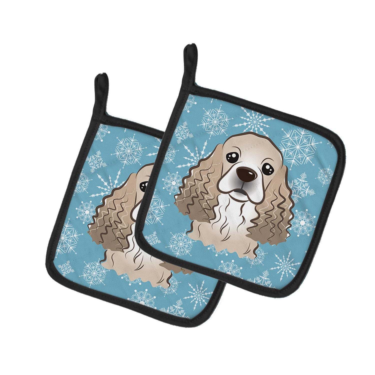 Snowflake Cocker Spaniel Pot Holder Set of 2 Heat Resistant Quilted Hot Pads 7.5 x 7.5 Inch, Insulated Kitchen Trivets for Cooking & Baking