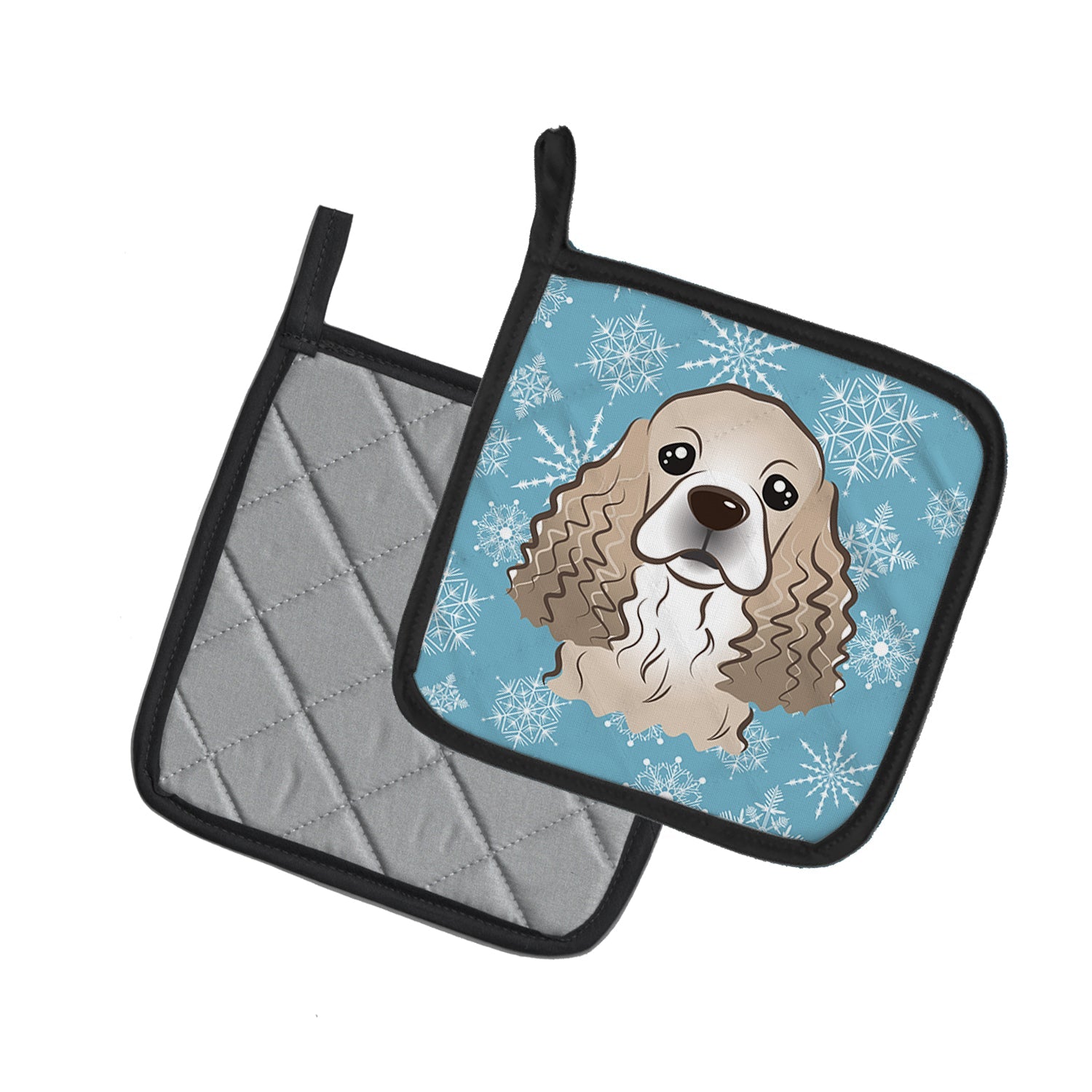 Snowflake Cocker Spaniel Pot Holder Set of 2 Heat Resistant Quilted Hot Pads 7.5 x 7.5 Inch, Insulated Kitchen Trivets for Cooking & Baking
