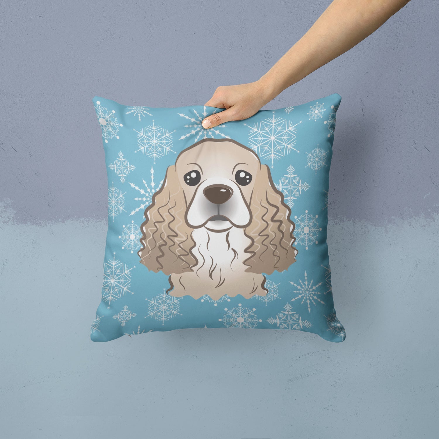 Snowflake Cocker Spaniel Decorative Throw Pillow 14x14 Indoor Outdoor Accent Cushion, Fabric Cover with Insert for Sofa, Bed, Porch & Living Room