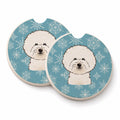 Snowflake Bichon Frise Set of 2 Cup Holder Car Coasters Absorbent Round Sandstone Coasters Gifts for Men or Women, 2.5, Multicolor