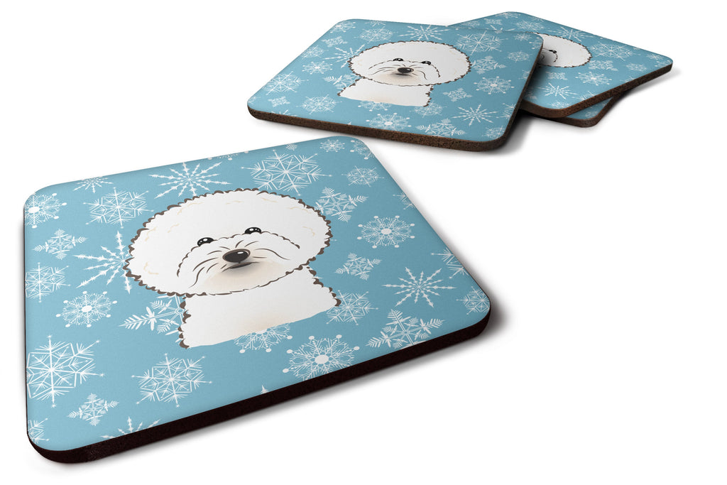 Snowflake Bichon Frise Foam Coasters Set of 4 Cup Coasters for Indoor Outdoor, Tabletop Protection, Anti Slip, Mouse pad Material