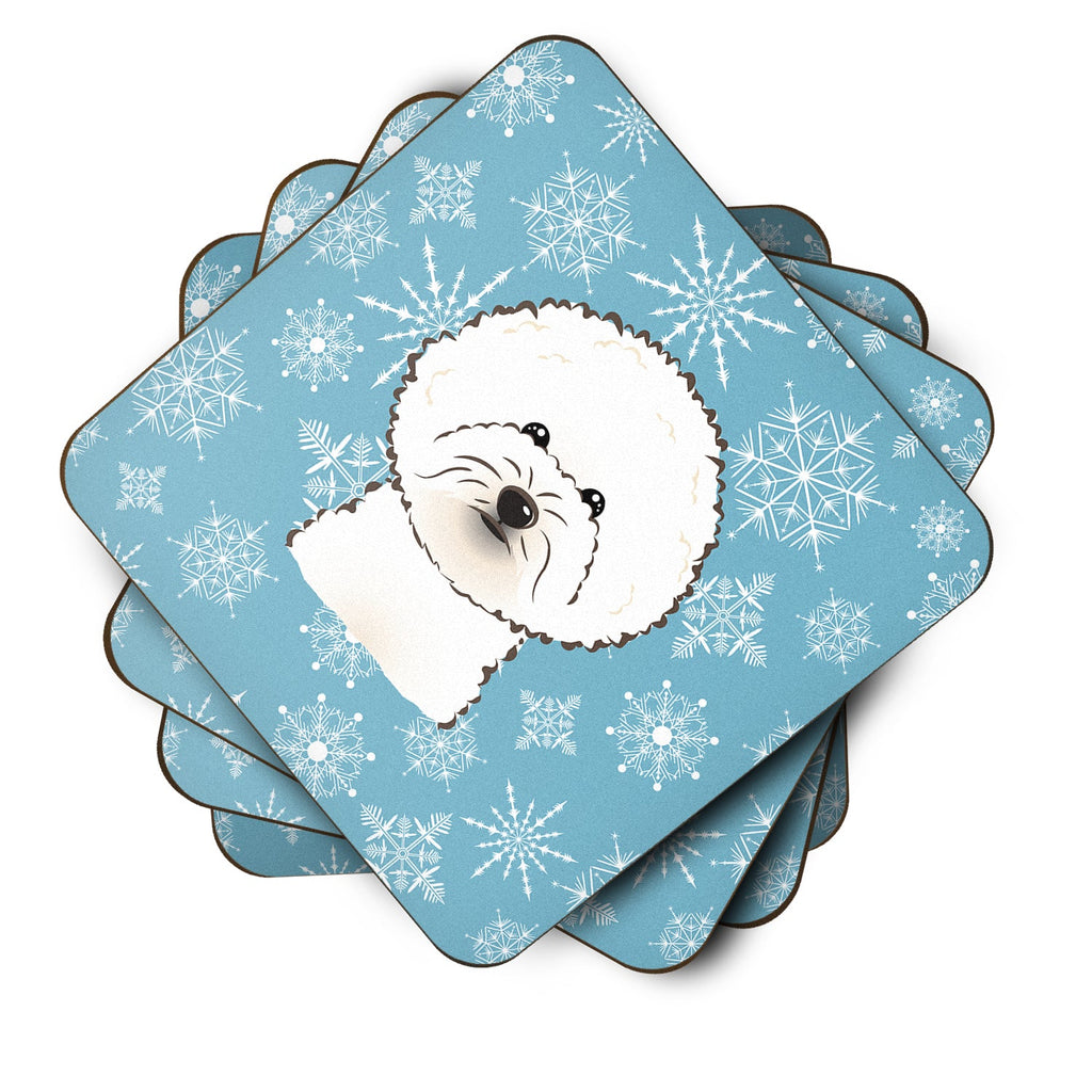Snowflake Bichon Frise Foam Coasters Set of 4 Cup Coasters for Indoor Outdoor, Tabletop Protection, Anti Slip, Mouse pad Material