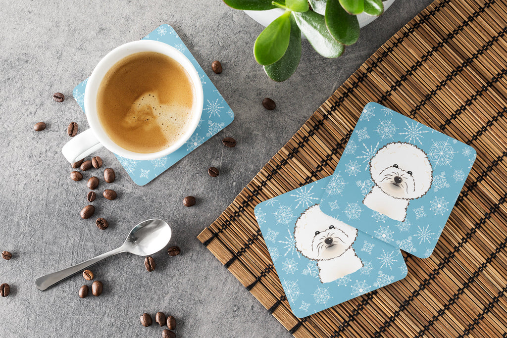 Snowflake Bichon Frise Foam Coasters Set of 4 Cup Coasters for Indoor Outdoor, Tabletop Protection, Anti Slip, Mouse pad Material