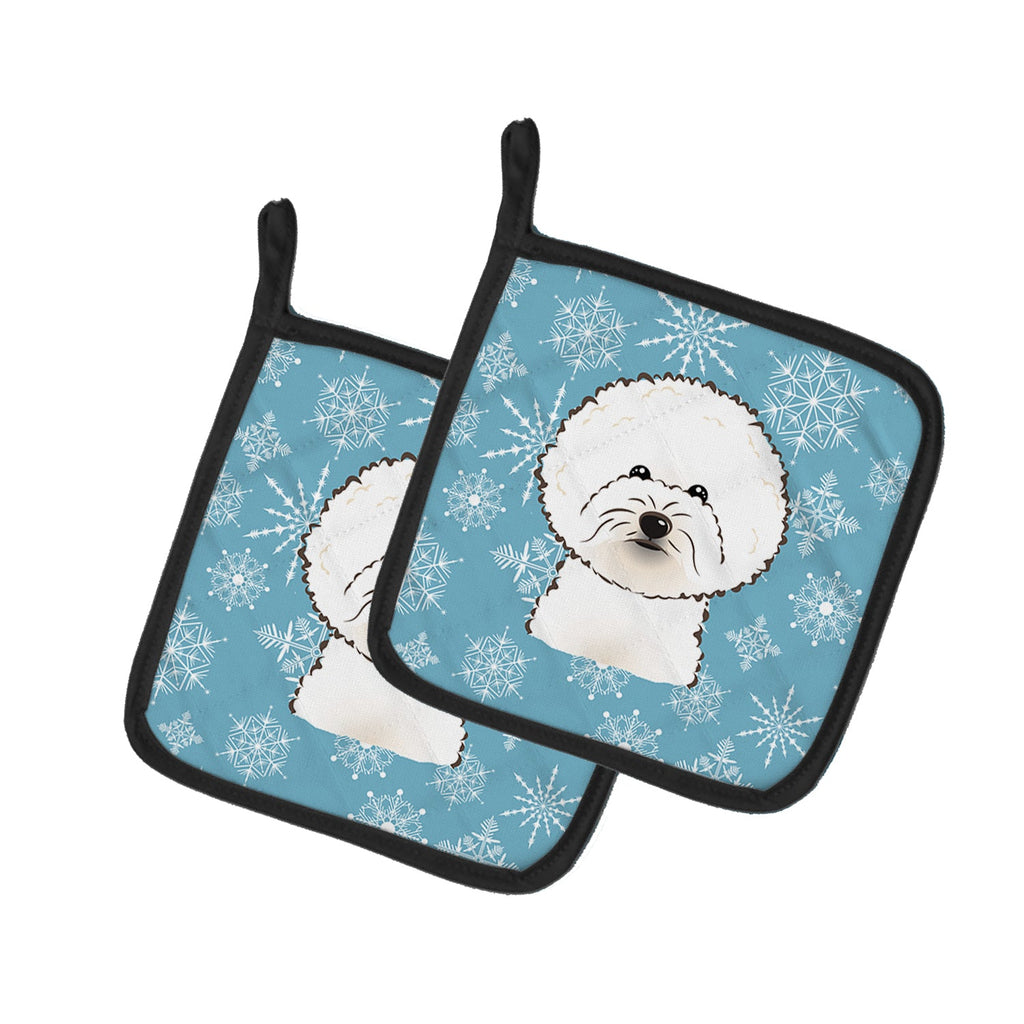 Snowflake Bichon Frise Pot Holder Set of 2 Heat Resistant Quilted Hot Pads 7.5 x 7.5 Inch, Insulated Kitchen Trivets for Cooking & Baking