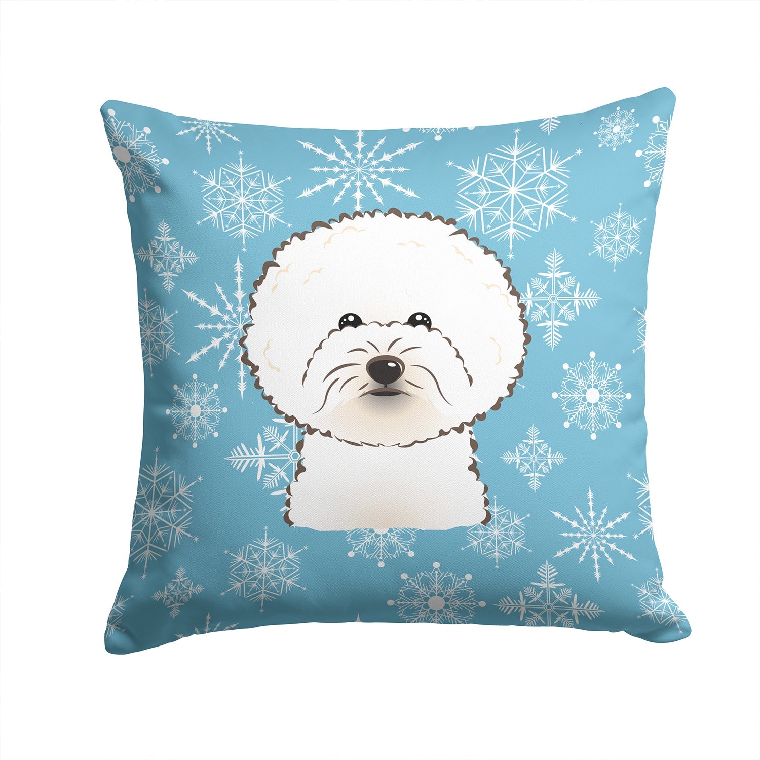 Snowflake Bichon Frise Decorative Throw Pillow 14x14 Indoor Outdoor Accent Cushion, Fabric Cover with Insert for Sofa, Bed, Porch & Living Room