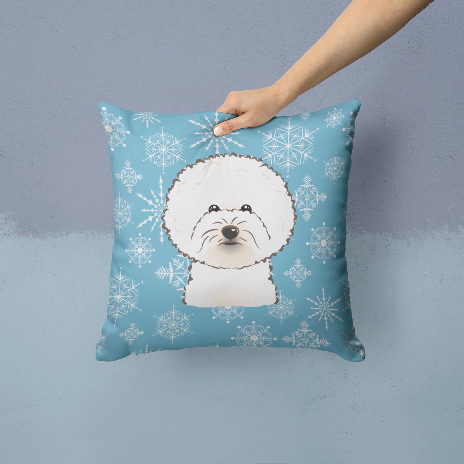 Snowflake Bichon Frise Decorative Throw Pillow 14x14 Indoor Outdoor Accent Cushion, Fabric Cover with Insert for Sofa, Bed, Porch & Living Room