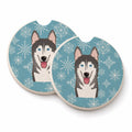 Snowflake Alaskan Malamute Set of 2 Cup Holder Car Coasters Absorbent Round Sandstone Coasters Gifts for Men or Women, 2.5, Multicolor