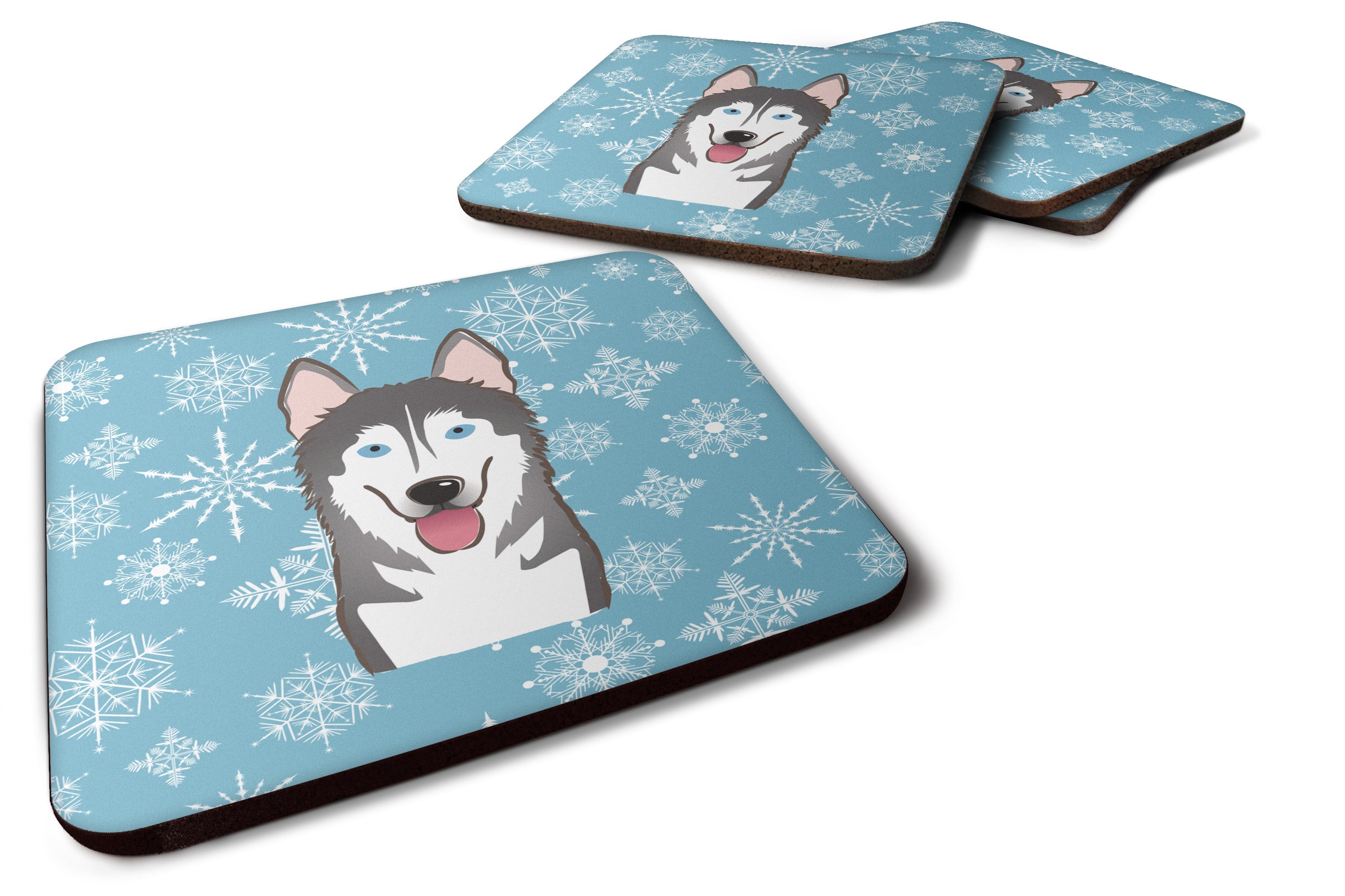 Snowflake Alaskan Malamute Foam Coasters Set of 4 Cup Coasters for Indoor Outdoor, Tabletop Protection, Anti Slip, Mouse pad Material