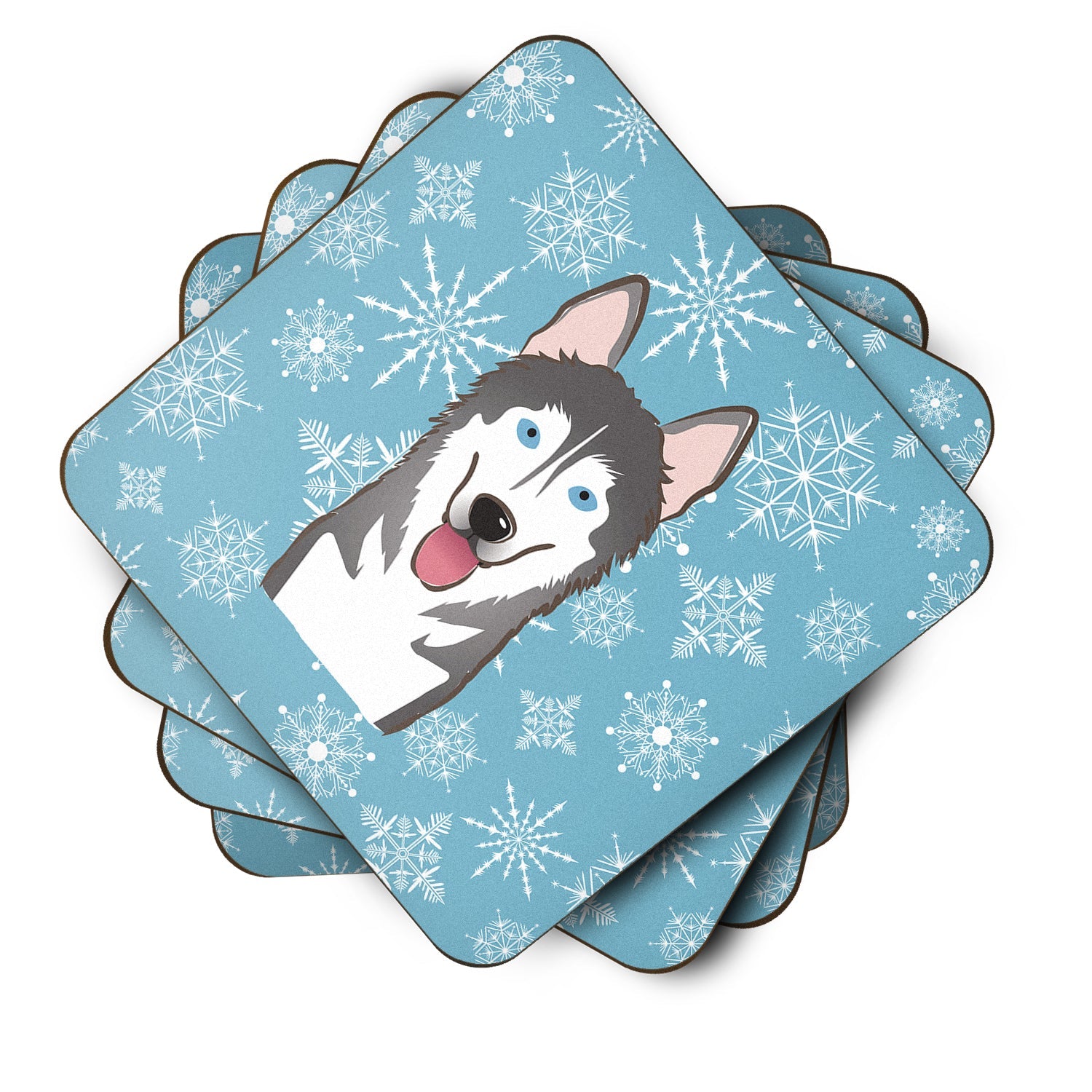 Snowflake Alaskan Malamute Foam Coasters Set of 4 Cup Coasters for Indoor Outdoor, Tabletop Protection, Anti Slip, Mouse pad Material