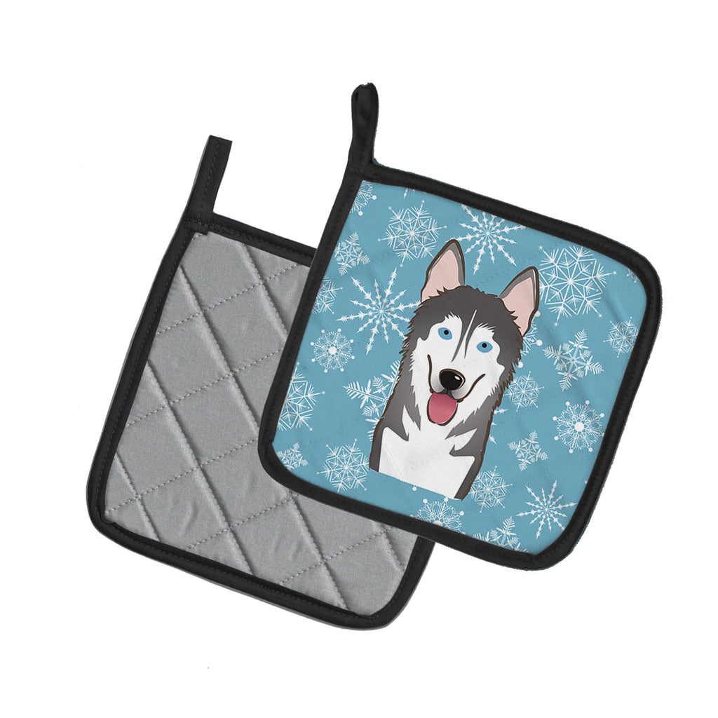 Snowflake Alaskan Malamute Pot Holder Set of 2 Heat Resistant Quilted Hot Pads 7.5 x 7.5 Inch, Insulated Kitchen Trivets for Cooking & Baking