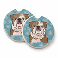 Snowflake English Bulldog  Set of 2 Cup Holder Car Coasters Absorbent Round Sandstone Coasters Gifts for Men or Women, 2.5, Multicolor