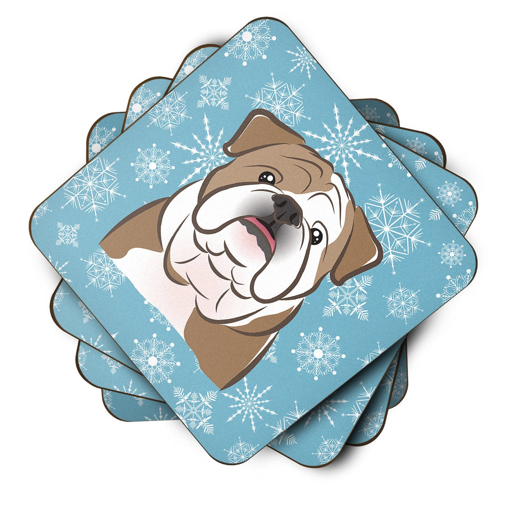 Snowflake English Bulldog  Foam Coasters Set of 4 Cup Coasters for Indoor Outdoor, Tabletop Protection, Anti Slip, Mouse pad Material