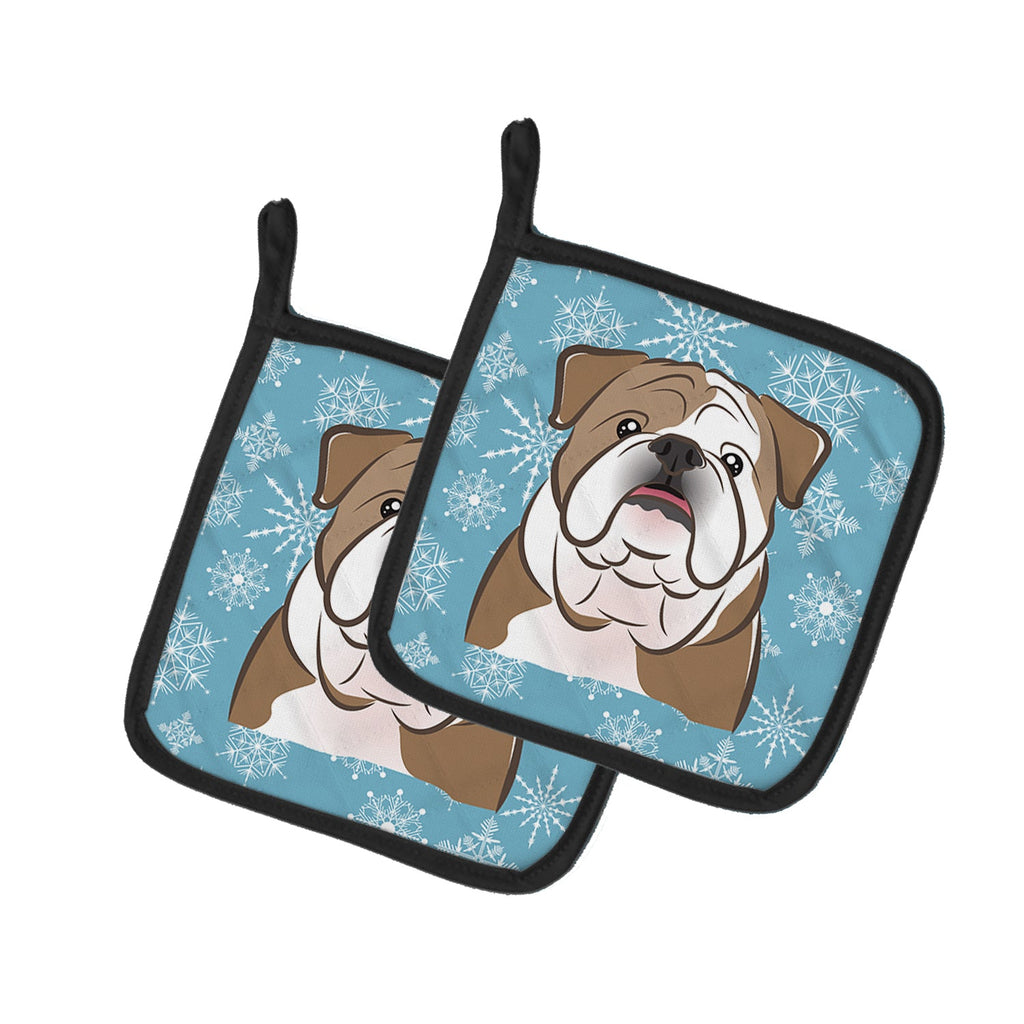 Snowflake English Bulldog  Pot Holder Set of 2 Heat Resistant Quilted Hot Pads 7.5 x 7.5 Inch, Insulated Kitchen Trivets for Cooking & Baking