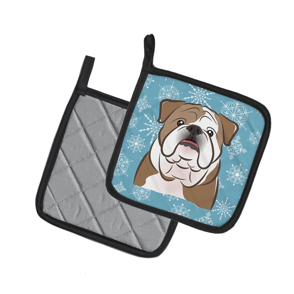 Snowflake English Bulldog  Pot Holder Set of 2 Heat Resistant Quilted Hot Pads 7.5 x 7.5 Inch, Insulated Kitchen Trivets for Cooking & Baking