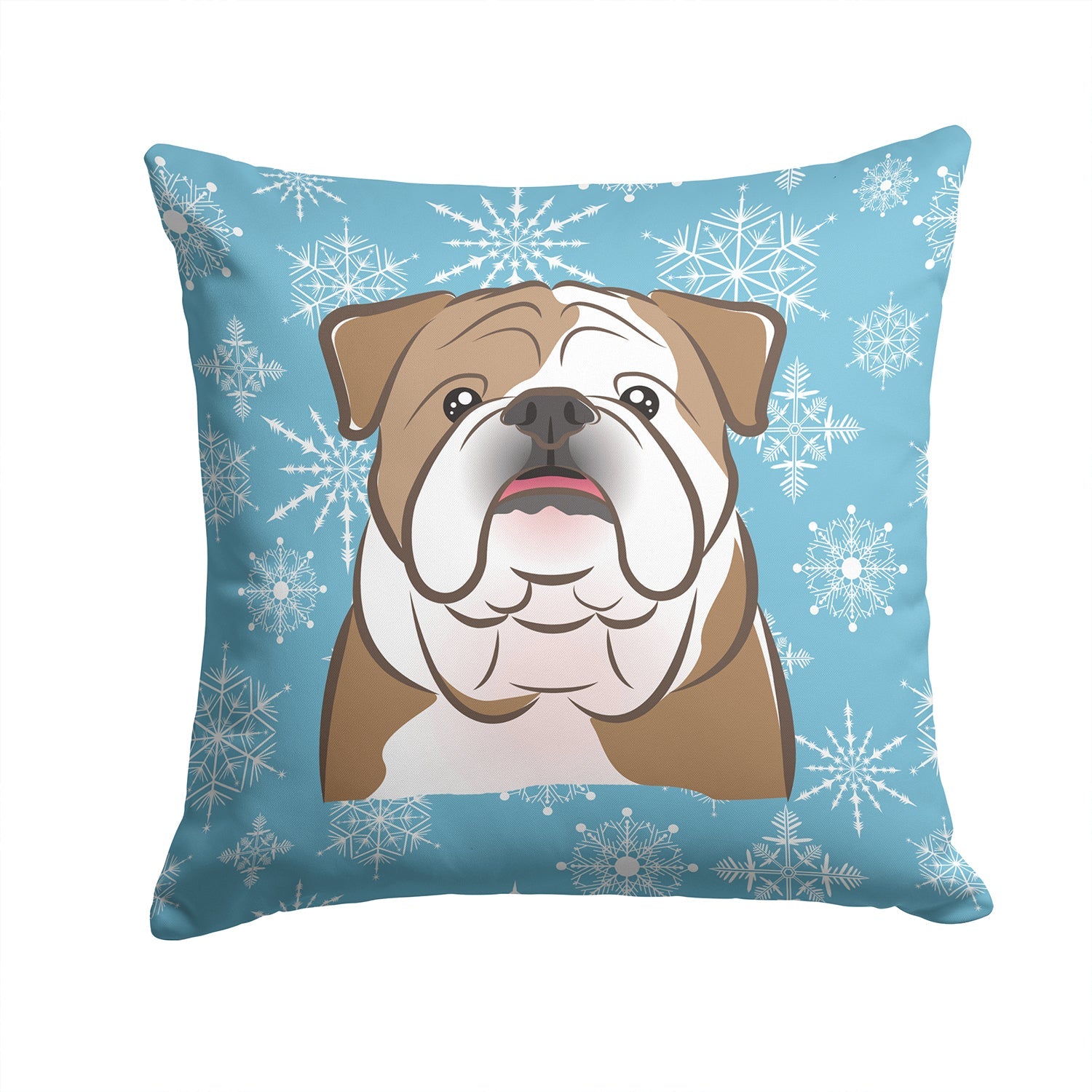 Snowflake English Bulldog  Decorative Throw Pillow 14x14 Indoor Outdoor Accent Cushion, Fabric Cover with Insert for Sofa, Bed, Porch & Living Room