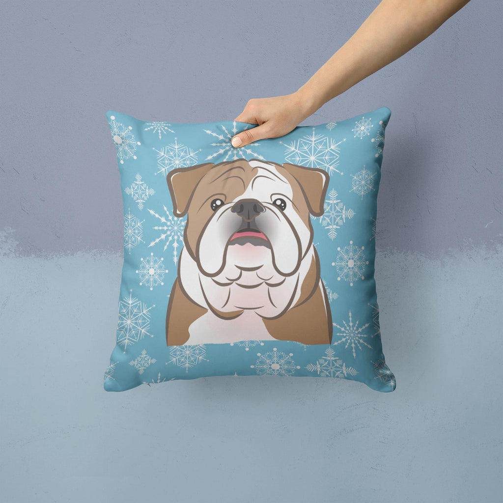 Snowflake English Bulldog  Decorative Throw Pillow 14x14 Indoor Outdoor Accent Cushion, Fabric Cover with Insert for Sofa, Bed, Porch & Living Room