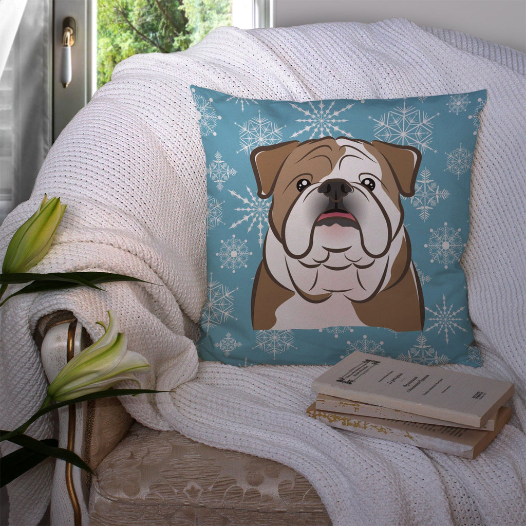 Snowflake English Bulldog  Decorative Throw Pillow 14x14 Indoor Outdoor Accent Cushion, Fabric Cover with Insert for Sofa, Bed, Porch & Living Room