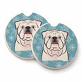 Snowflake White English Bulldog  Set of 2 Cup Holder Car Coasters Absorbent Round Sandstone Coasters Gifts for Men or Women, 2.5, Multicolor