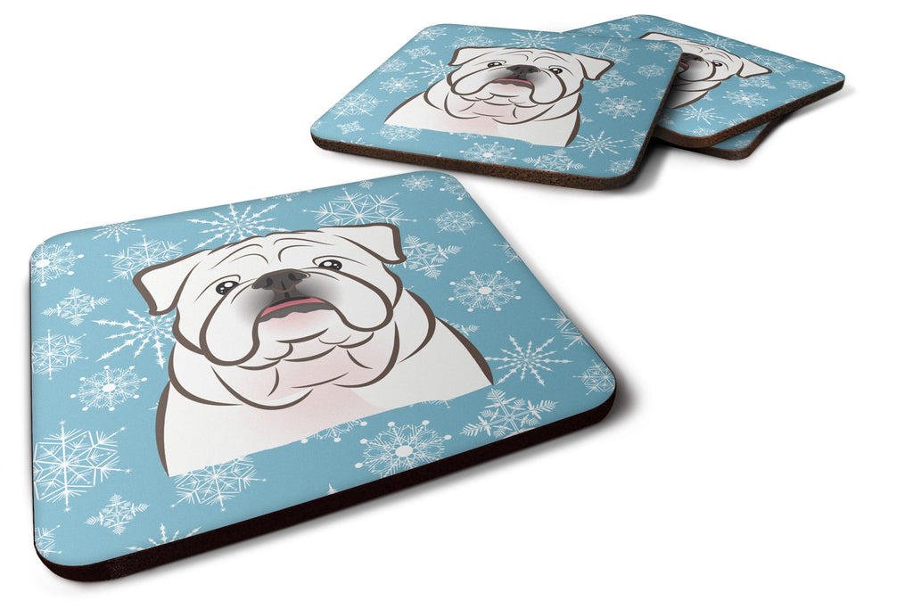 Snowflake White English Bulldog  Foam Coasters Set of 4 Cup Coasters for Indoor Outdoor, Tabletop Protection, Anti Slip, Mouse pad Material