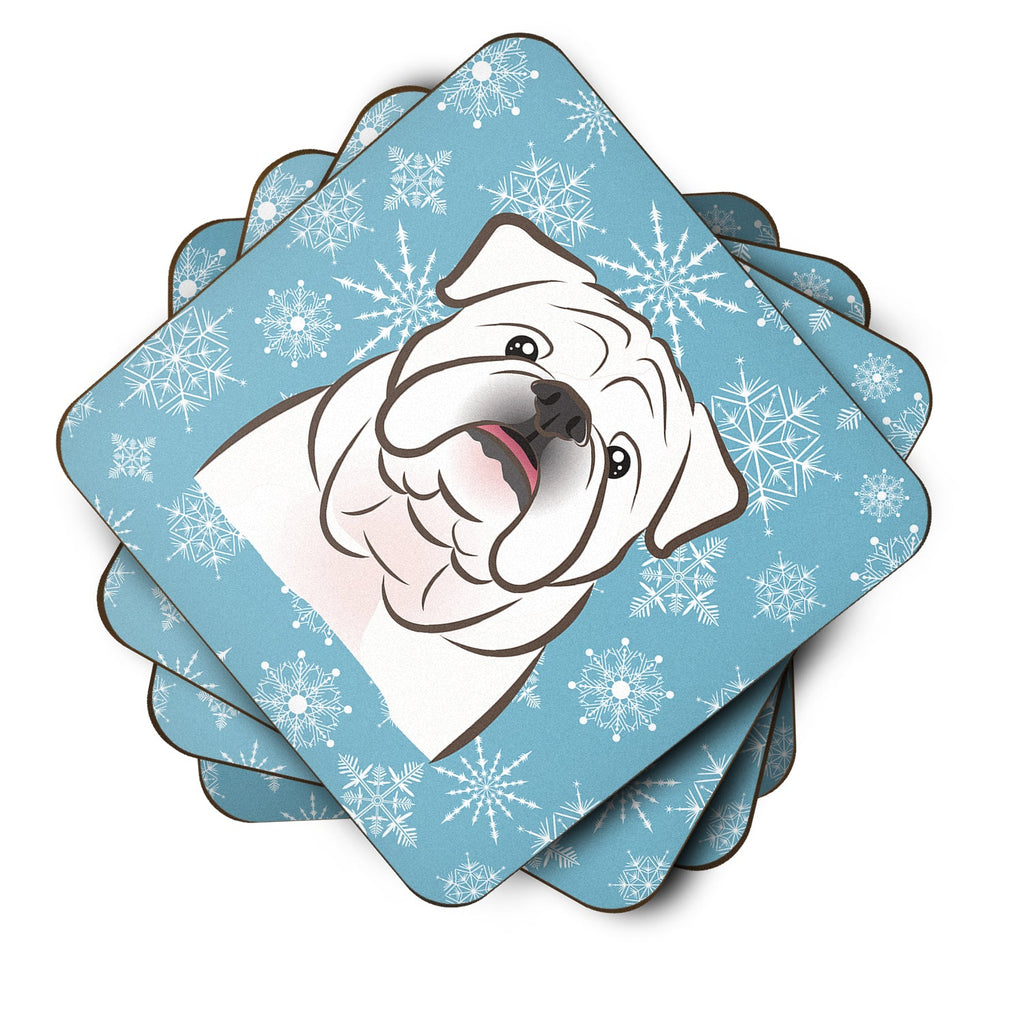 Snowflake White English Bulldog  Foam Coasters Set of 4 Cup Coasters for Indoor Outdoor, Tabletop Protection, Anti Slip, Mouse pad Material